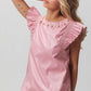 BiBi Leather Look Smocked Ruffled Top Tops