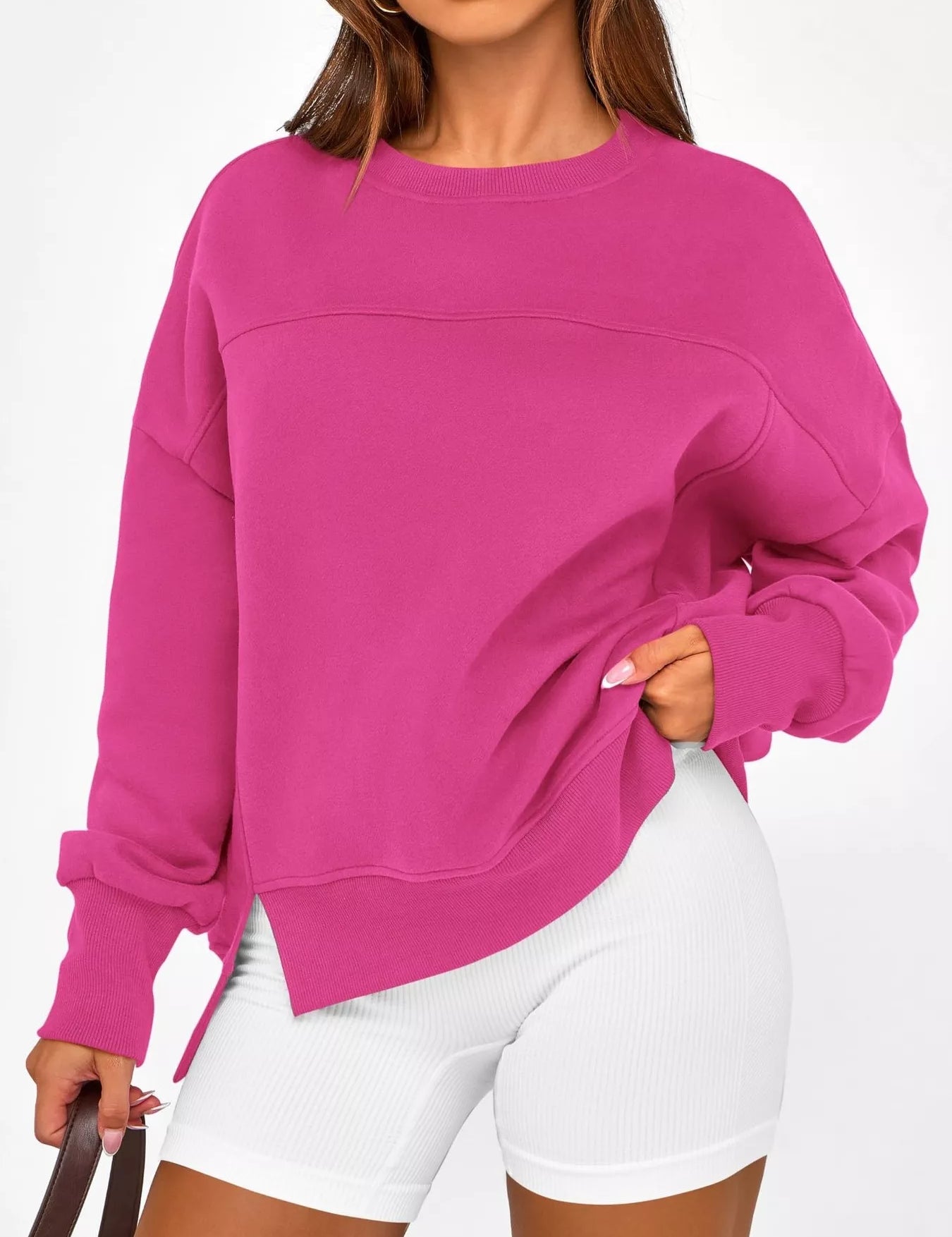Slit Round Neck Dropped Shoulder Sweatshirt | Sweatshirts Daverri Fashions