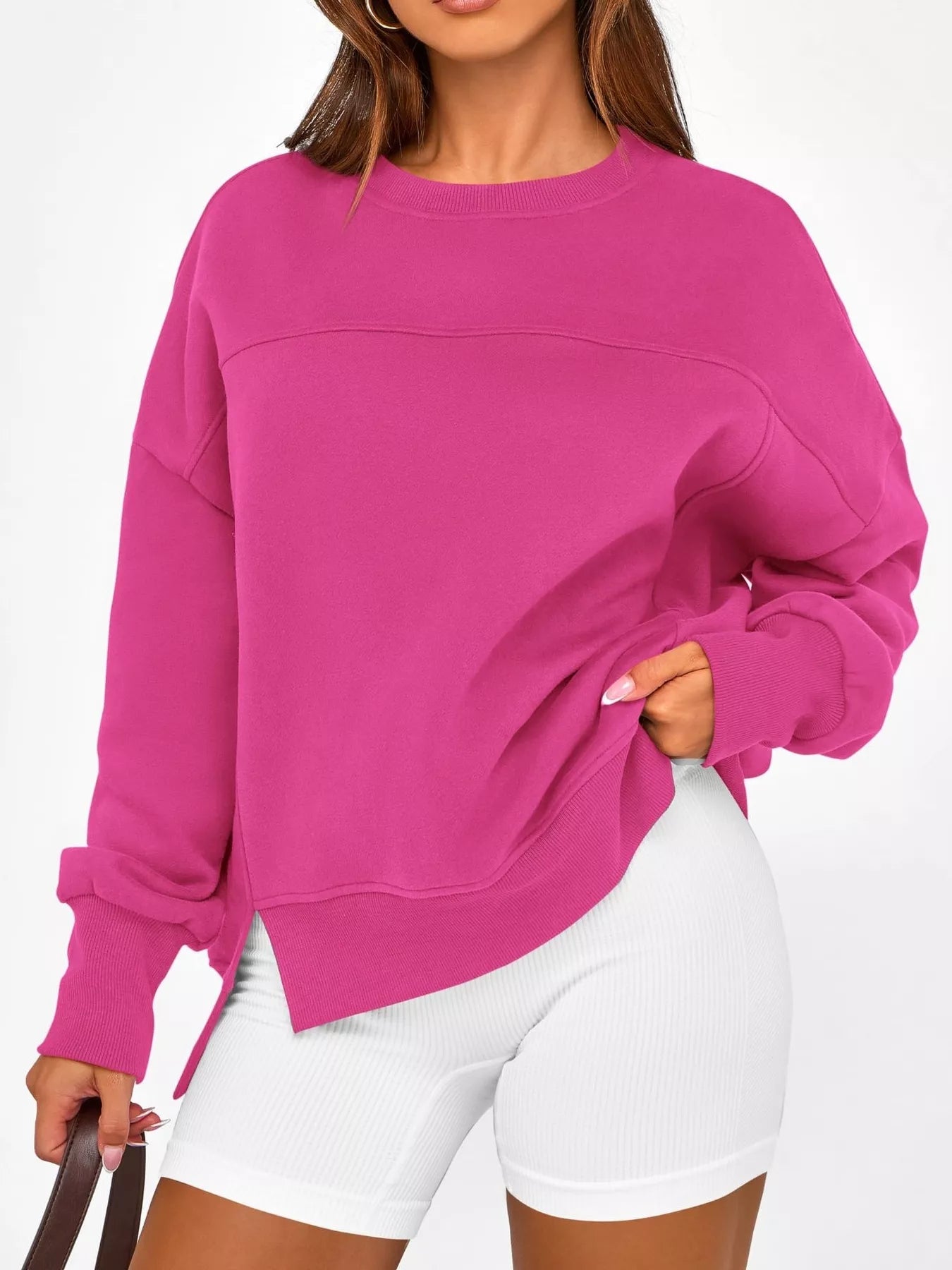Slit Round Neck Dropped Shoulder Sweatshirt | Sweatshirts Daverri Fashions