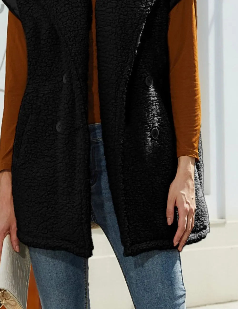 Fuzzy Collared Neck Button Up Vest Coat | Vest Jackets Daverri Fashions