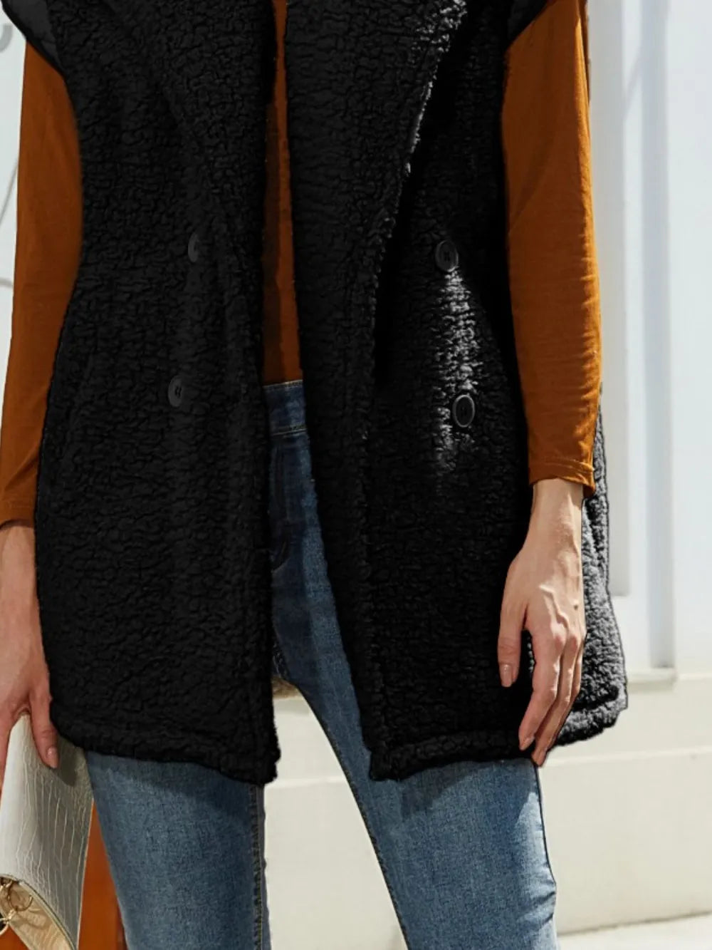 Fuzzy Collared Neck Button Up Vest Coat | Vest Jackets Daverri Fashions