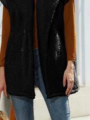 Fuzzy Collared Neck Button Up Vest Coat | Vest Jackets Daverri Fashions