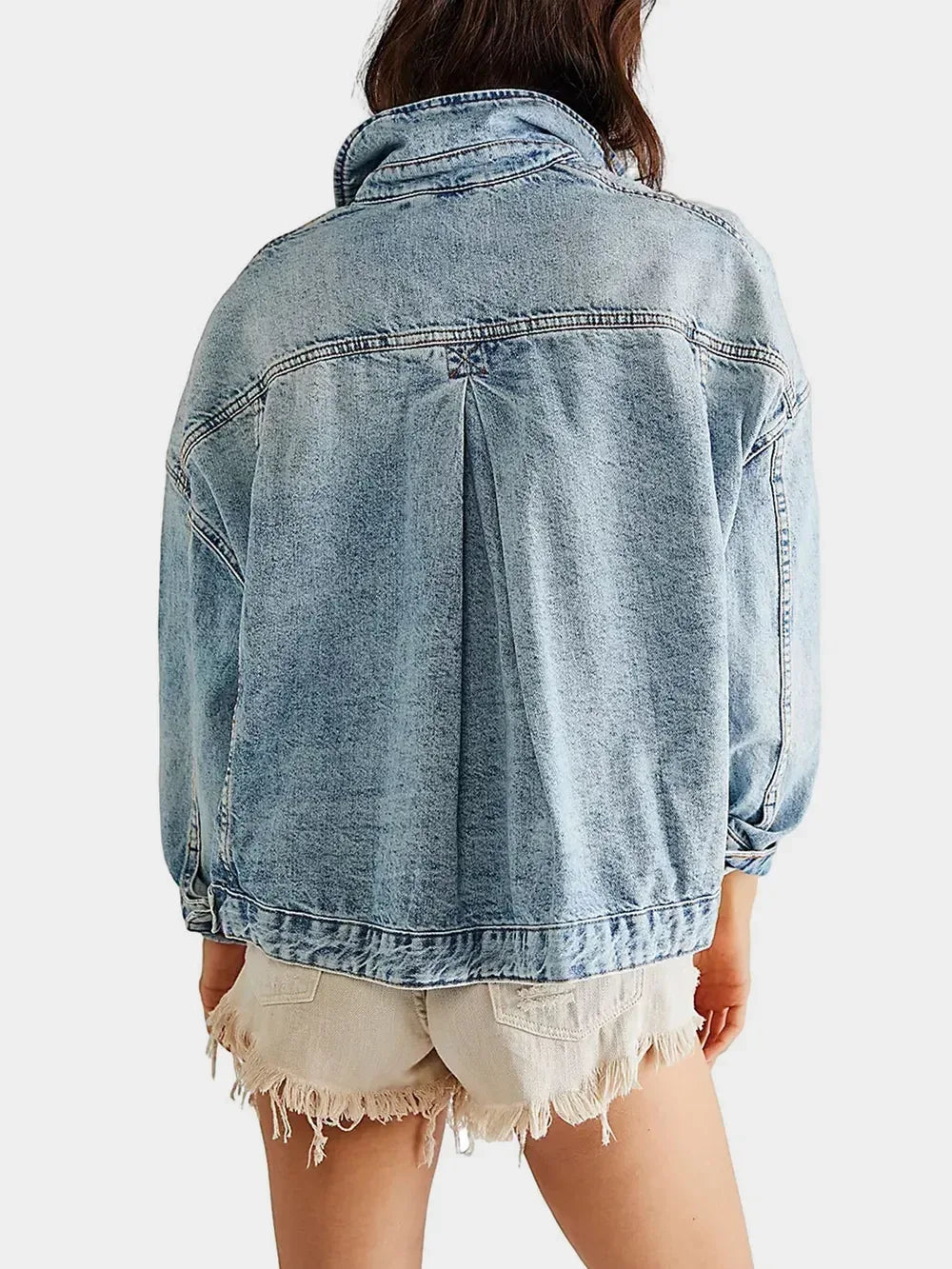 Button Up Long Sleeve Denim Jacket - DAVERRI FASHIONS