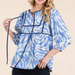 Lime 'N' Chili Graphic Print Solid Trim Quarter Sleeve Blouse - DAVERRI FASHIONS