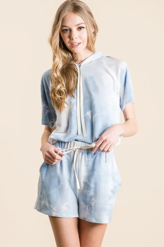 BiBi Tie Dye French Terry Hoodie Top and Bottom Set Short Sets