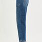 RISEN slouchy cropped baggy jeans in blue denim with frayed cuffs