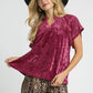 Umgee Crushed Velvet Pleated Blouse BERRY Blouses