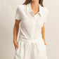 HYFVE Textured Short Sleeve Top and Drawstring Shorts Knit Set White Outfit Sets