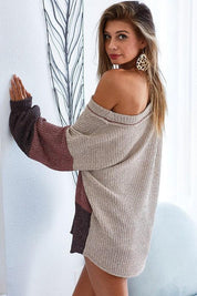 BiBi Color Block Out Stitching V-Neck Knit Top | Tops Daverri Fashions