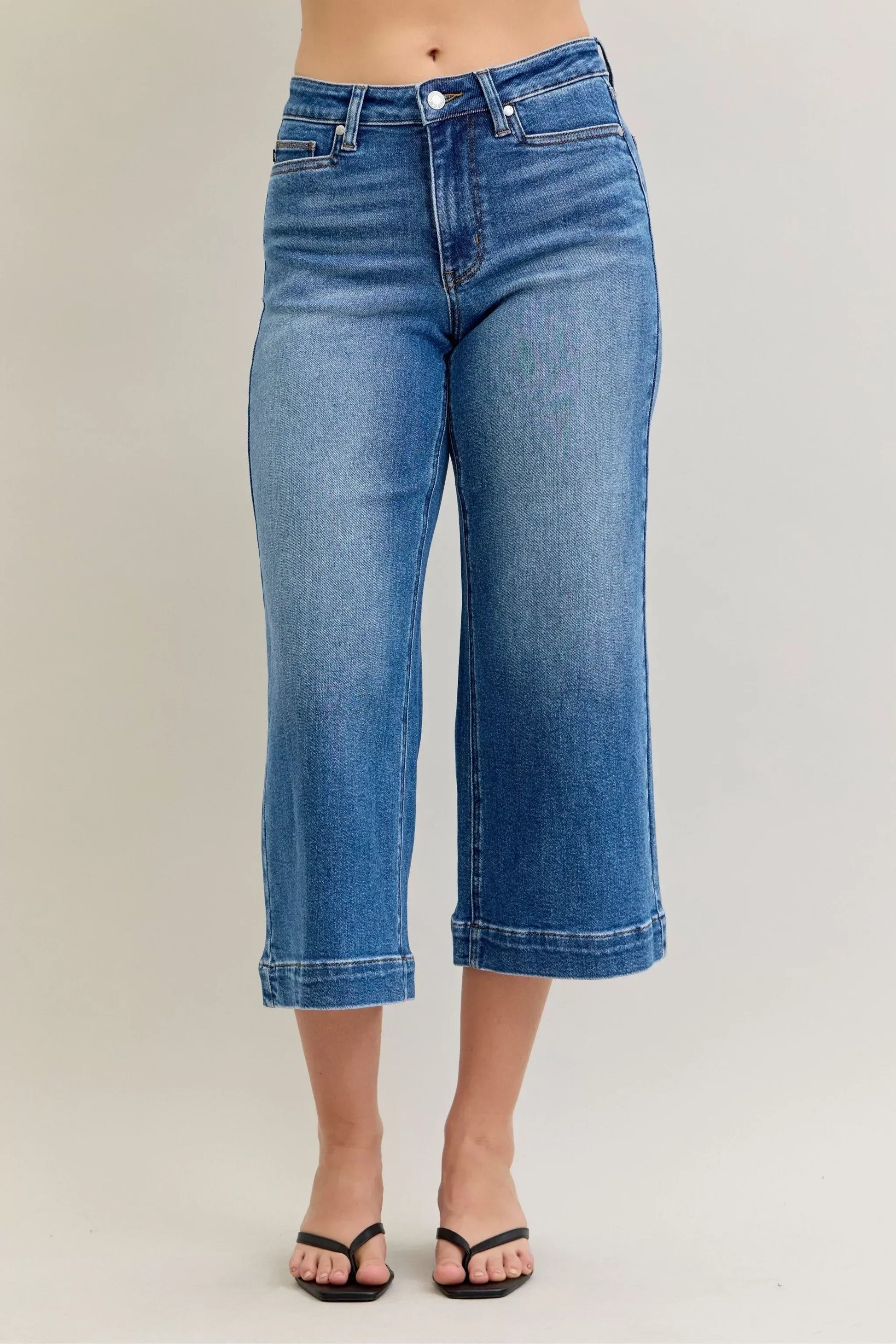 Judy Blue Mid Rise Crop Wide Leg Jeans - DAVERRI FASHIONS