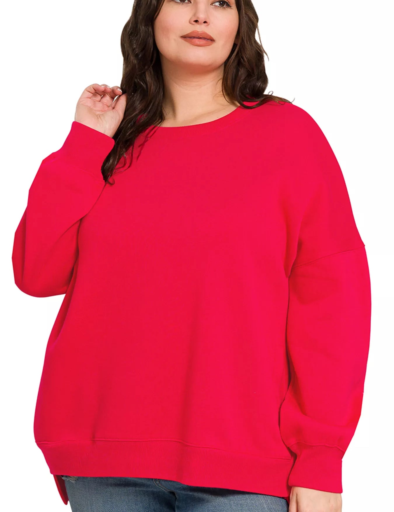 Zenana Full Size Fleece Hi-low Boyfriend Sweatshirts with Pockets Plus Size | Sweatshirts Daverri Fashions