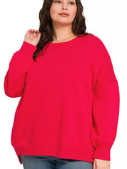 Zenana Full Size Fleece Hi-low Boyfriend Sweatshirts with Pockets Plus Size | Sweatshirts Daverri Fashions