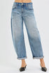 RISEN Full Size Slouchy Ankle Length Barrel Jeans with Cuffs Plus Size - DAVERRI FASHIONS