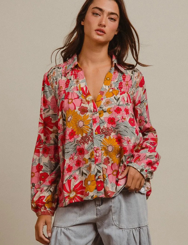 BiBi Woven Floral Printed Shirt Top | Tops Daverri Fashions