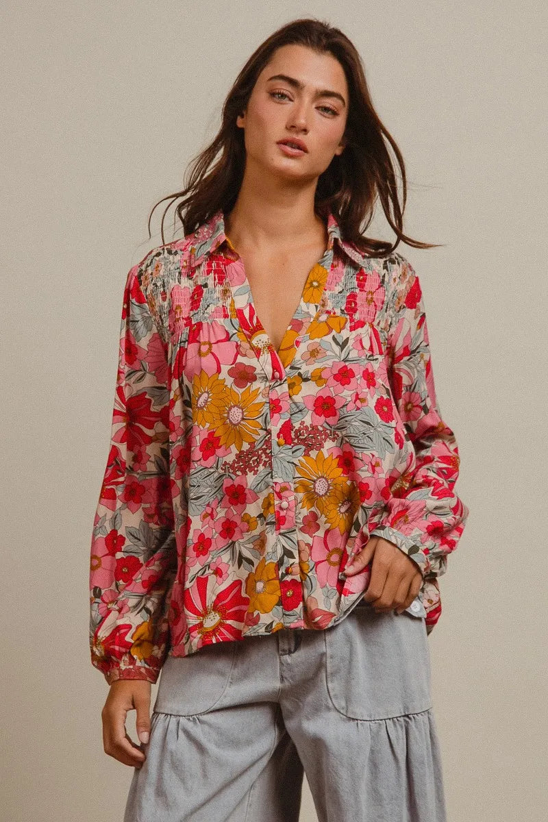 BiBi Woven Floral Printed Shirt Top Shirt