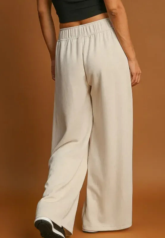 Daverri Fashions Drawstring Wide Leg Pants Beige - DAVERRI FASHIONS