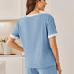 Daverri Fashions blue striped ribbed pajama top and shorts set