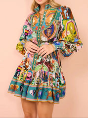 Daverri Fashions multicolored floral long sleeve mini dress with belt