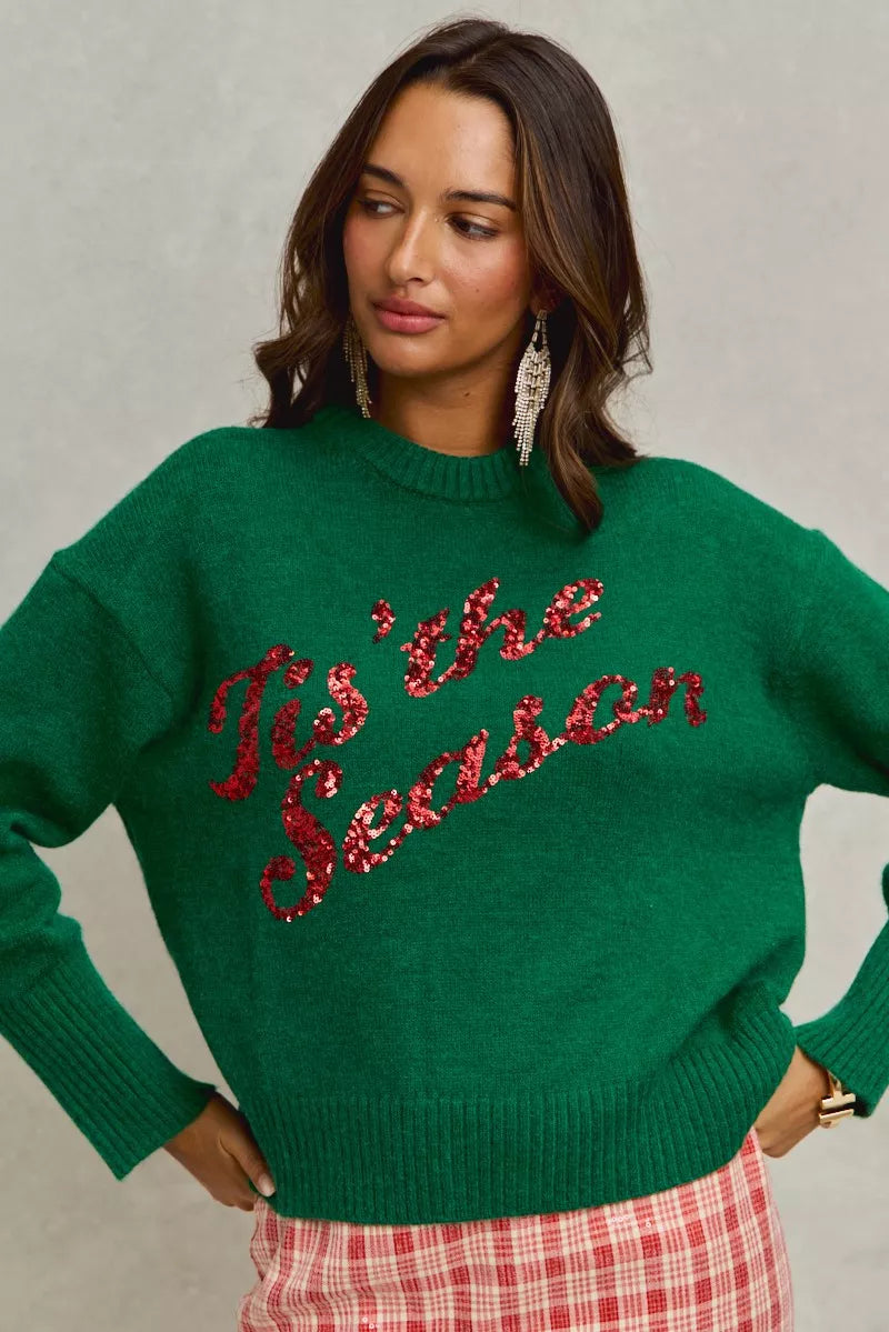 SO ME Sequins Lettering Christmas Holiday Sweater | Sweaters Daverri Fashions