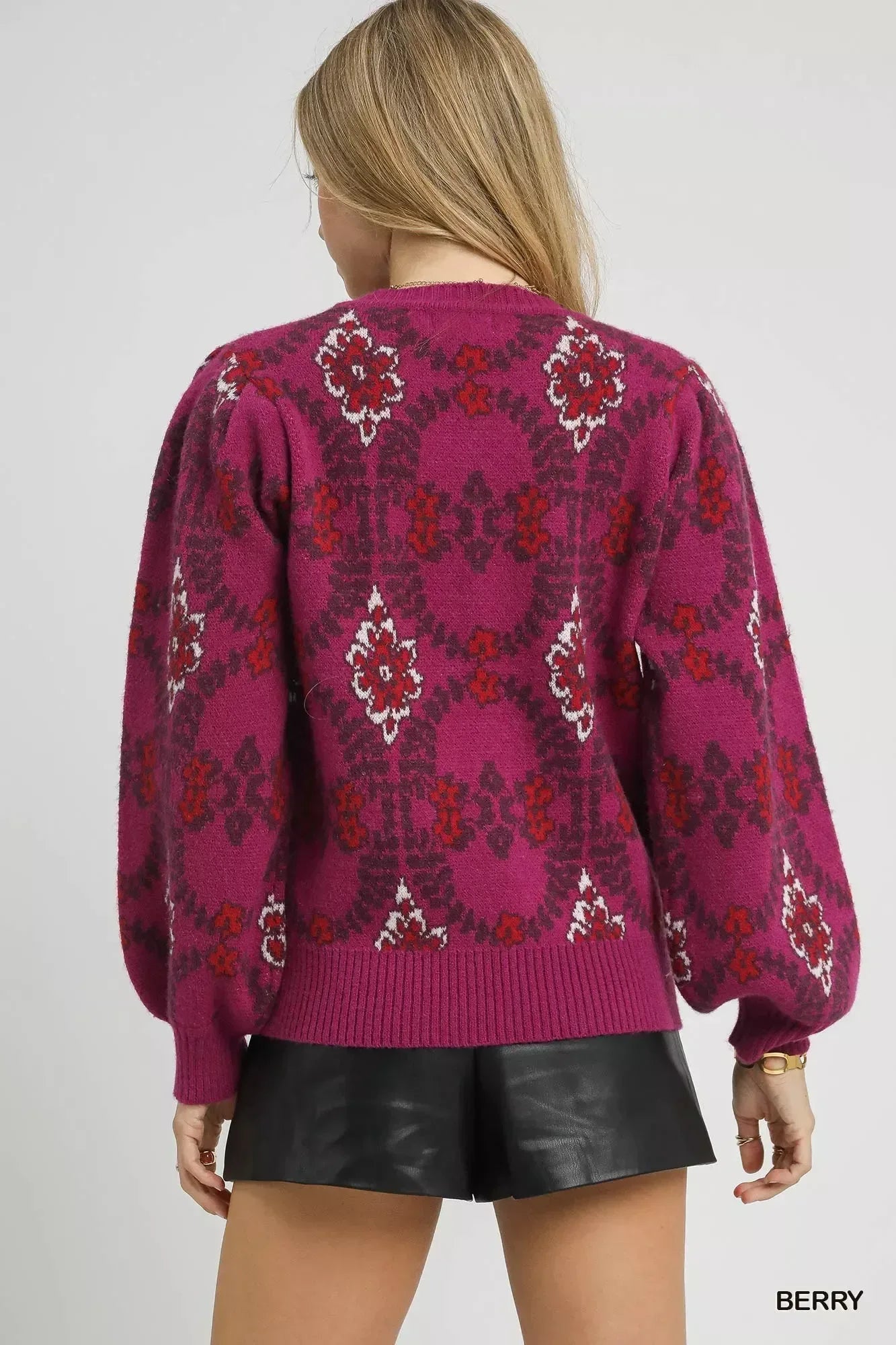 Umgee Boho Patterned Long Sleeve Sweater - DAVERRI FASHIONS
