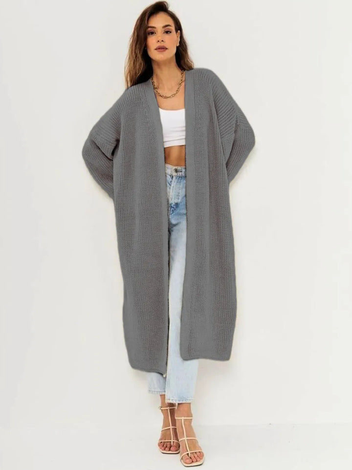 Gray One Size Open Front Long Sleeve Longline Cardigan | Cardigans Daverri Fashions