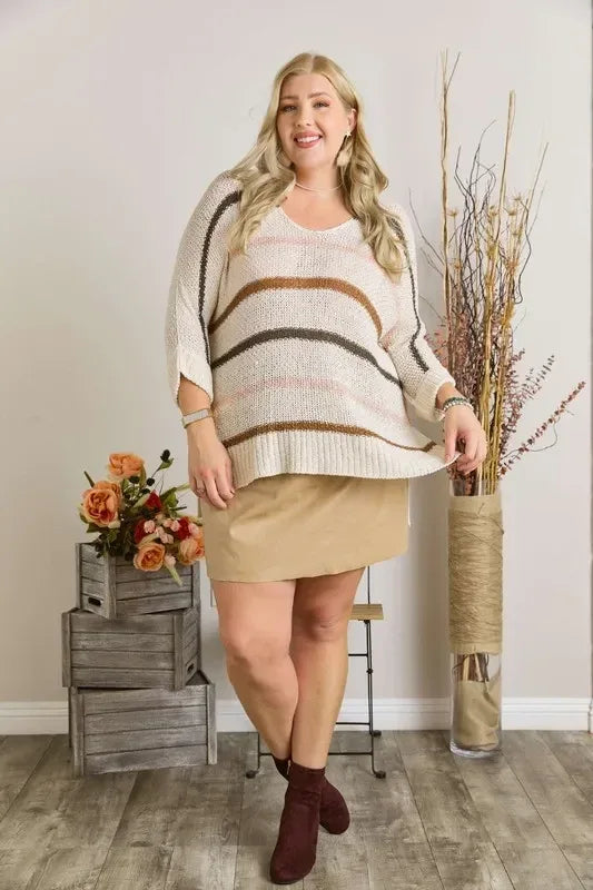 ADORA Multi Color Strip Sweater Plus Size - DAVERRI FASHIONS
