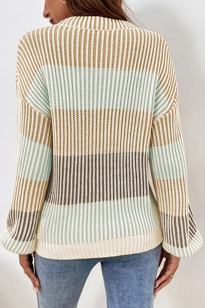 Colorblock Textured Knit Bubble Sleeve Sweater | Sweaters Daverri Fashions