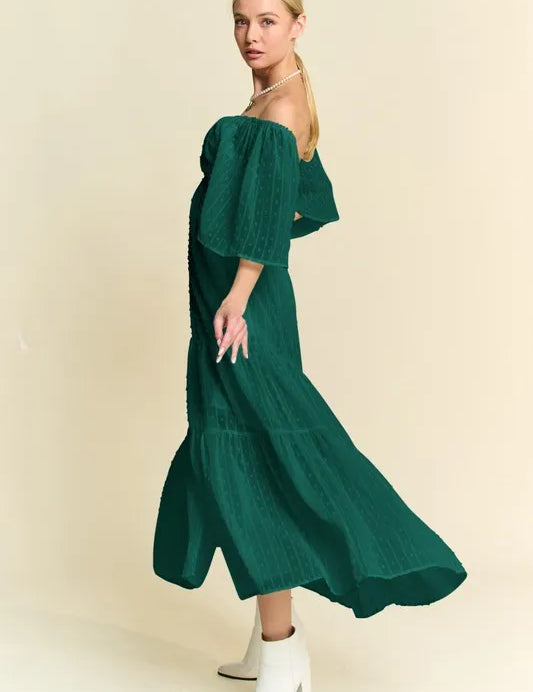 Davi & Dani Swiss Dotted Ruched Ruffle Open Back Midi Dress | Midi Dresses Daverri Fashions