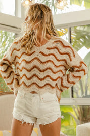 BiBi Wavy Stripes V-Neck Cropped Sweater | Sweaters Daverri Fashions