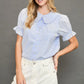 Peri blue short-sleeved Peter Pan collared blouse with embroidered ruffles
