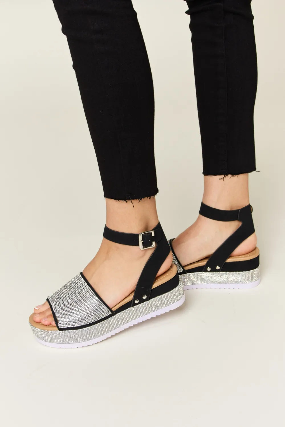 Forever Link Rhinestone Buckle Strappy Wedge Sandals Sandals