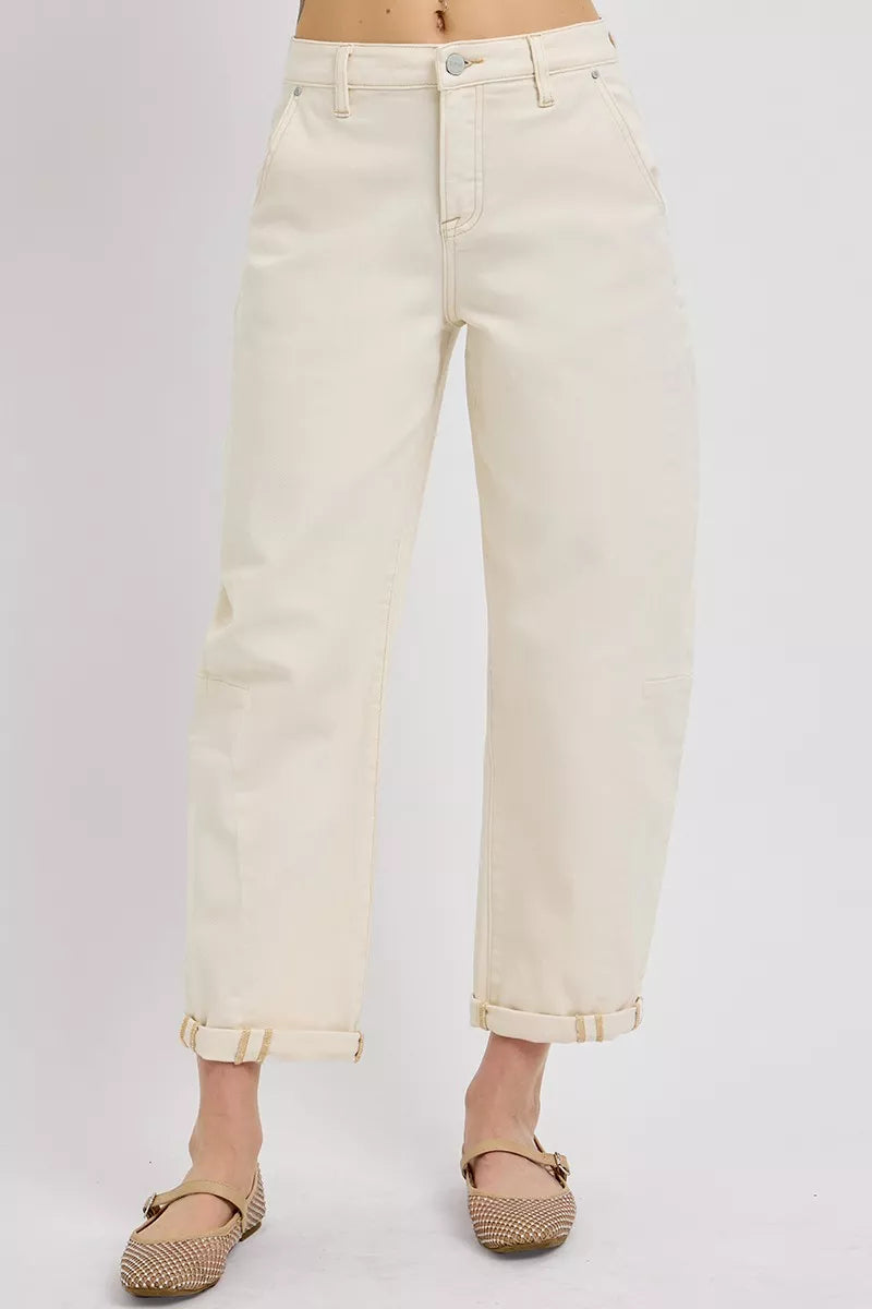 RISEN High Rise Relaxed Barrel Cuffed Jeans | Jeans Daverri Fashions