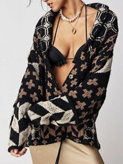 Black One Size Collared Neck Long Sleeve Cardigan | Cardigans Daverri Fashions