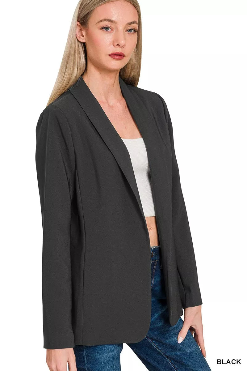 Zenana Woven Long Sleeve Blazer With Lining | Daverri Fashions