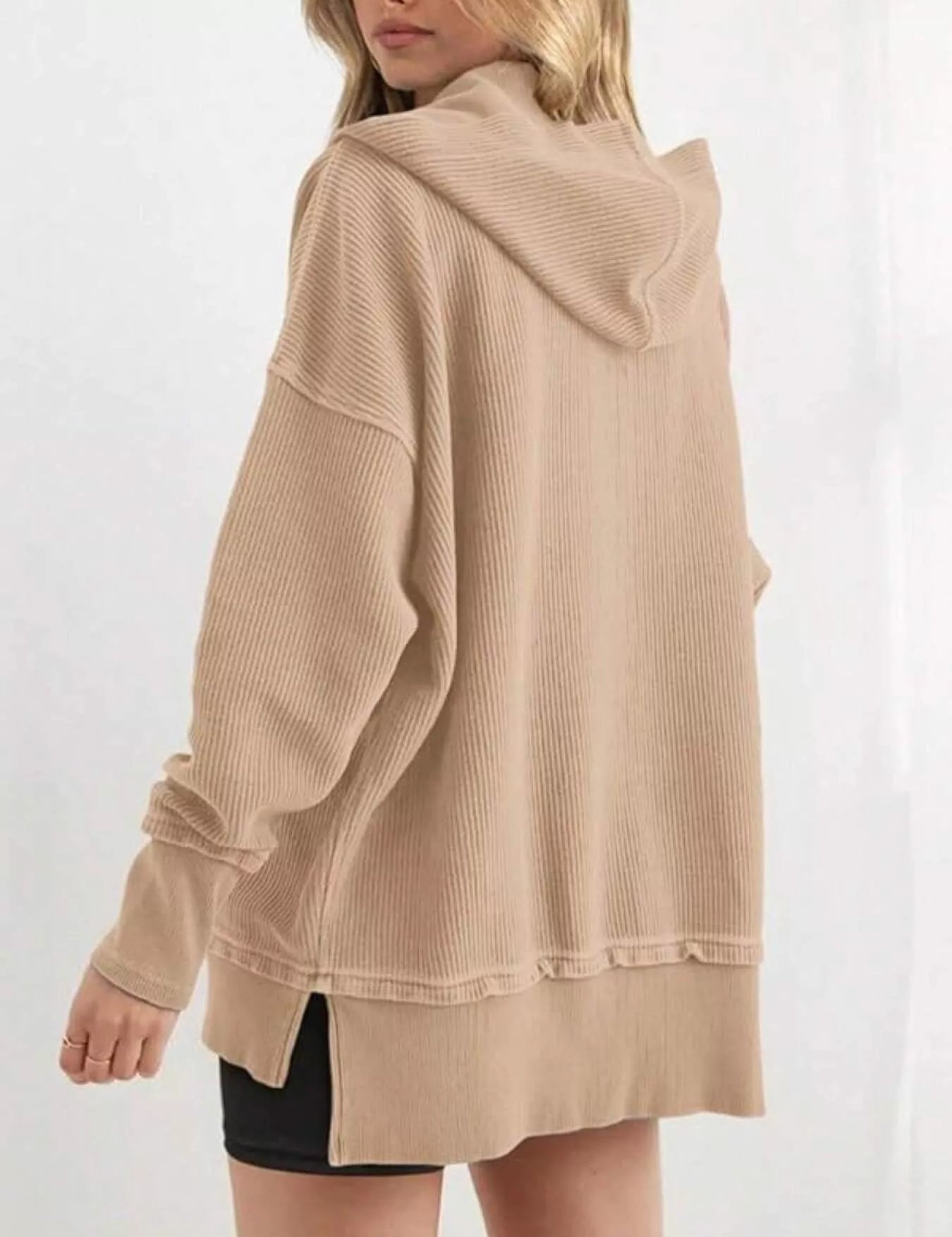 Half Snap Long Sleeve Hoodie | Hoodies Daverri Fashions