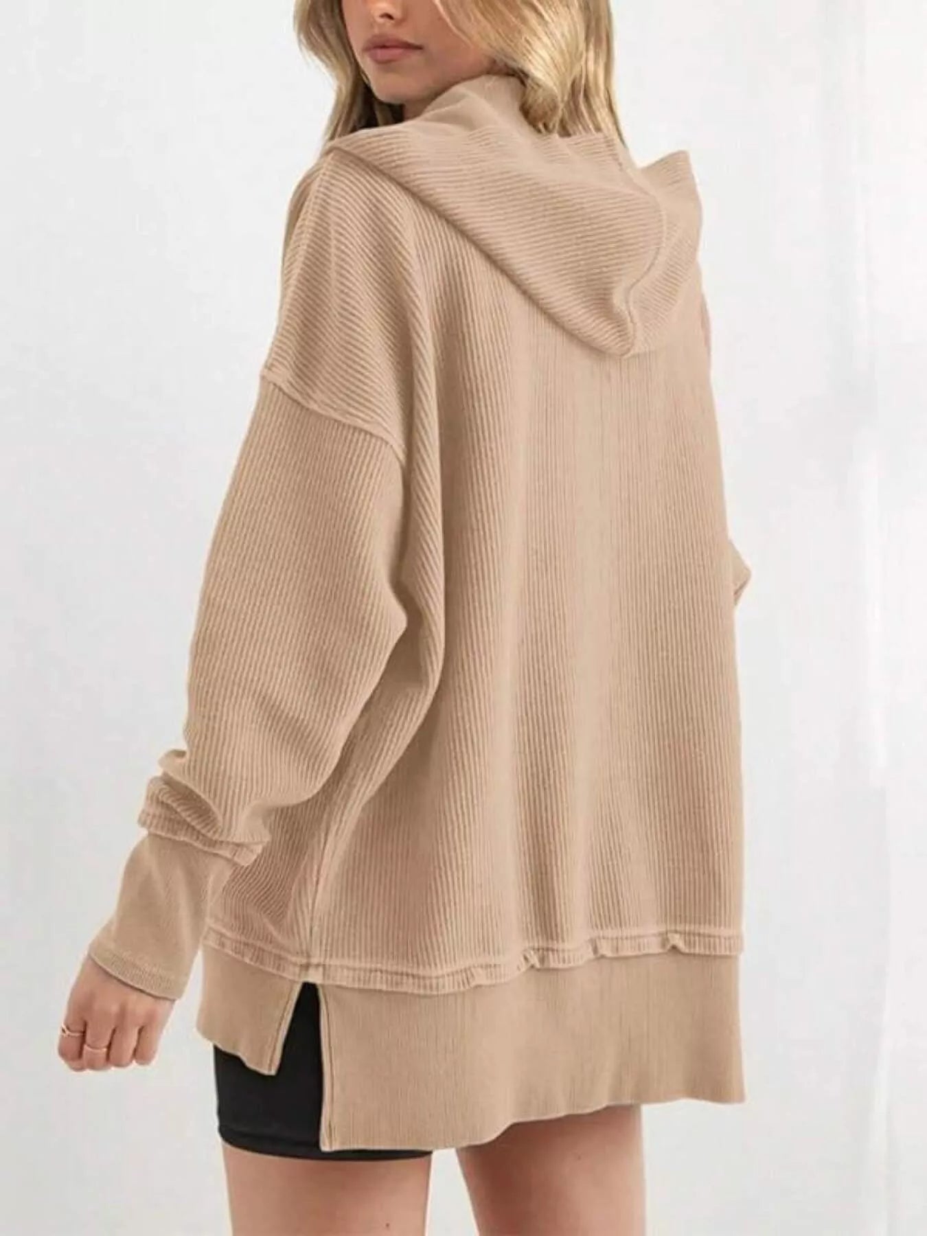 Half Snap Long Sleeve Hoodie | Hoodies Daverri Fashions