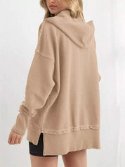Half Snap Long Sleeve Hoodie | Hoodies Daverri Fashions
