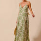 SO ME damask floral sage green maxi dress with open back