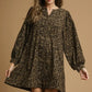 Umgee Leopard Print Long Sleeve Swing Dress - DAVERRI FASHIONS