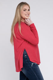 Plus Melange Baby Waffle Long Sleeve Top Plus Tops