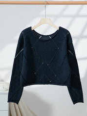 Openwork Boat Neck Long Sleeve Sweater | Sweaters Daverri Fashions