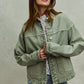 SO ME vintage washed olive green denim shacket with buttons and pockets