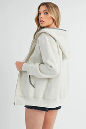 Aemi + Co Contrast Trim Zip Up Hoodie Jacket | Jackets Daverri Fashions