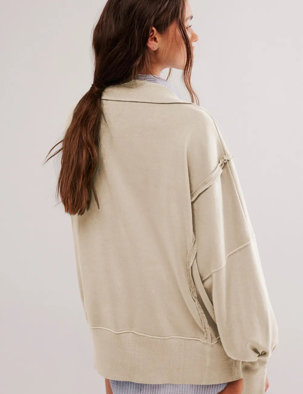 Exposed Seam Side Slit Long Sleeve Sweatshirt | Sweatshirts Daverri Fashions