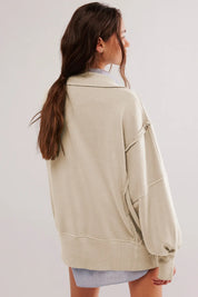 Exposed Seam Side Slit Long Sleeve Sweatshirt | Sweatshirts Daverri Fashions