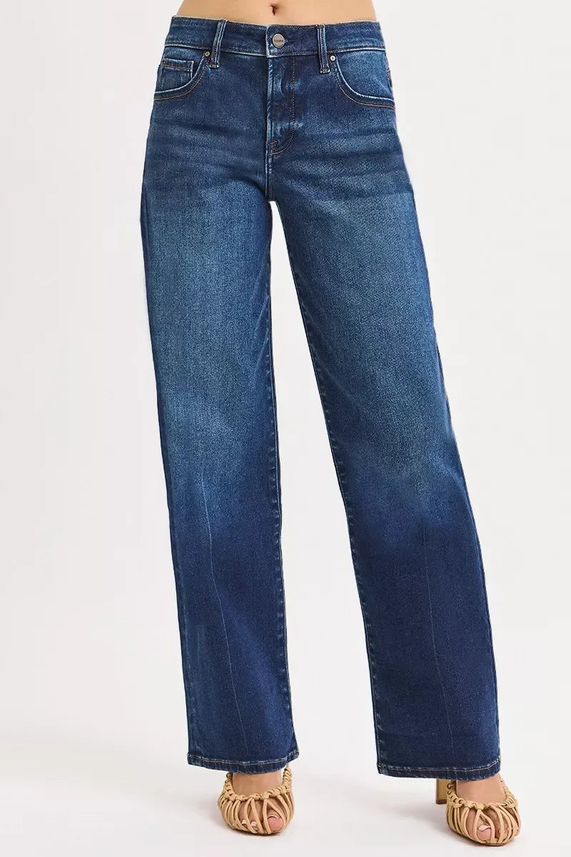 RISEN Mid Rise Wide Baggy Jeans - DAVERRI FASHIONS