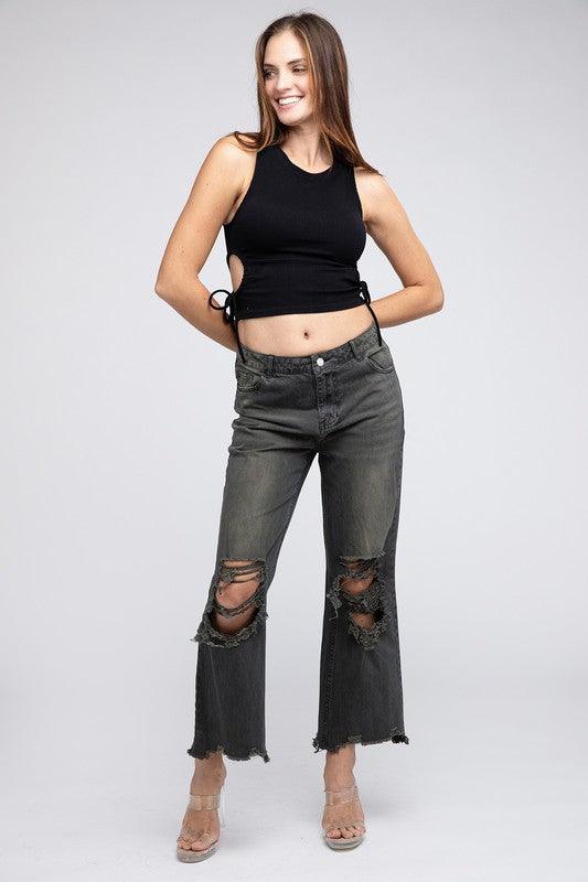 Distressed Vintage Washed Wide Leg Pants Pants