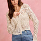 Cream-colored SO ME crochet knit lace cardigan with long sleeves and buttons