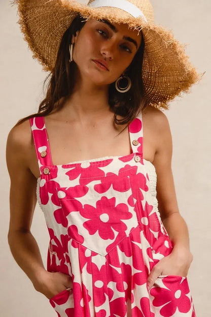 BiBi Floral Prints Tuck Detail Short Overall With Pockets - DAVERRI FASHIONS