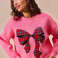 SO ME Checker Plaid Ribbon Christmas Holiday Sweater - DAVERRI FASHIONS
